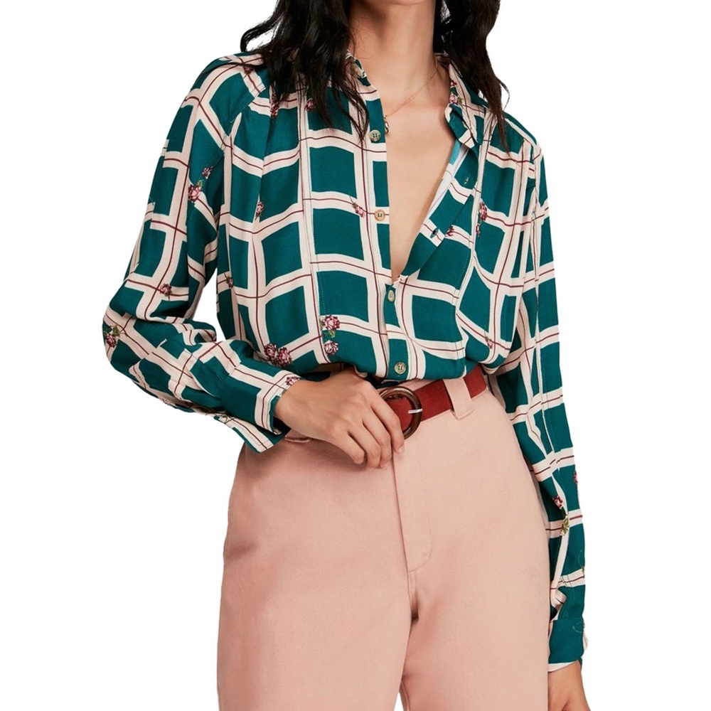 Free People • Windowpane Floral Button Up Dress Shirt